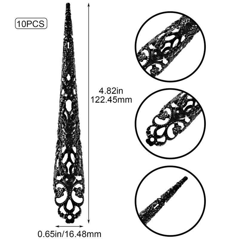 ANCIRS 10 Pack Finger Nail Tip Claw Rings, Ancient Queen Costume Fingertip Claw Nail Rings Decoration Accessory, Finger Knuckle Protectors for Halloween Cosplay Drama Dance Show- Black - Image 5