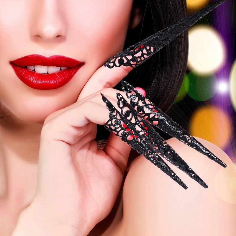 ANCIRS 10 Pack Finger Nail Tip Claw Rings, Ancient Queen Costume Fingertip Claw Nail Rings Decoration Accessory, Finger Knuckle Protectors for Halloween Cosplay Drama Dance Show- Black - Image 3