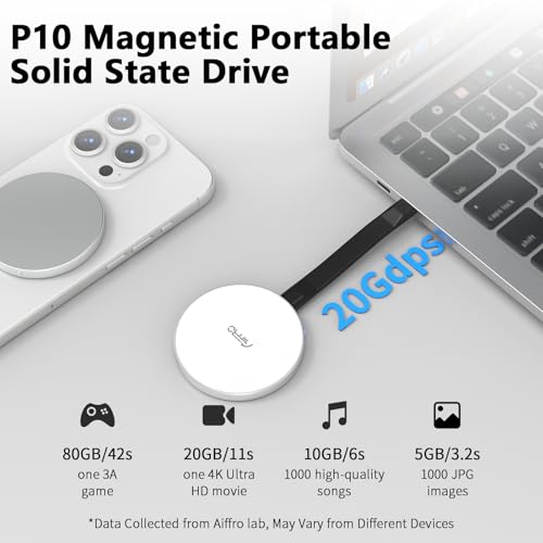 Aiffro P10 Magnetic PSSD 1TB，for iPhone MagSafe Portable SSD, Upto 2000MB/s-Type-C, SM2320，USB 3.2 Gen 2x2 20Gbps, Connectivity, Updated Firmware - Portable Magnetic External Solid State Solution - Image 5