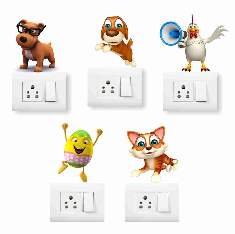AH Decals Amazing Animated 3D Wall Switch Board Stickers for Living Bed Kids Room | (Set of 5) - Image 1