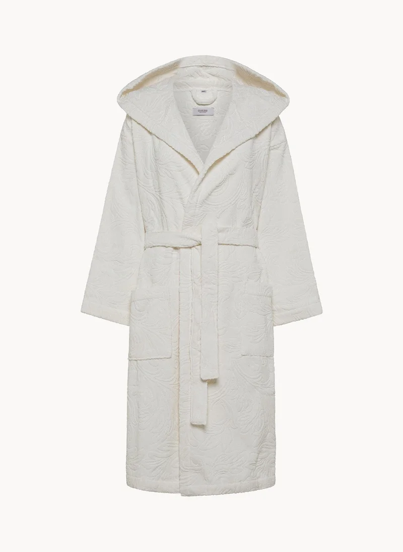 Coincasa Coincasa-Floral Work Cotton Velour Bathrobe-Ivory
