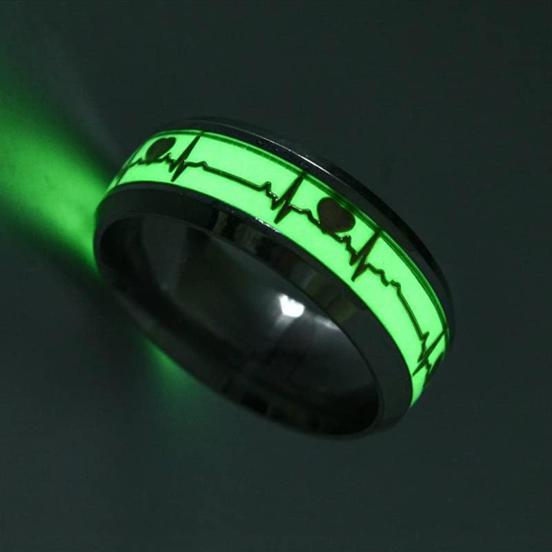 FORUBUS Luminous Ring, Heartbeat Pattern Rings Glow in the Dark, Creative Rings for Couple Valentine's Day Party Night Memorial Jewelry-gold9 - Image 3