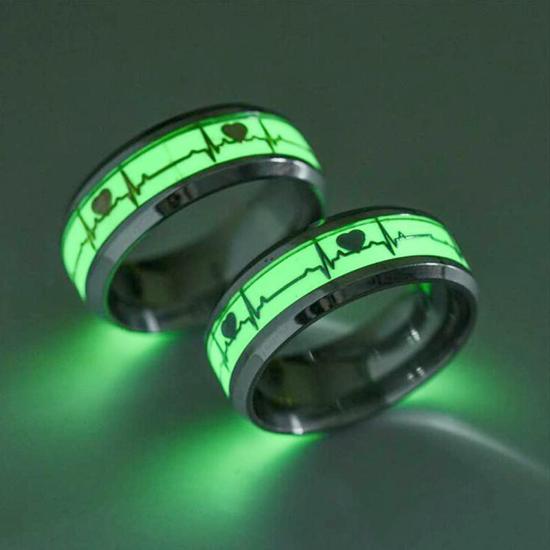 FORUBUS Luminous Ring, Heartbeat Pattern Rings Glow in the Dark, Creative Rings for Couple Valentine's Day Party Night Memorial Jewelry-gold9 - Image 5