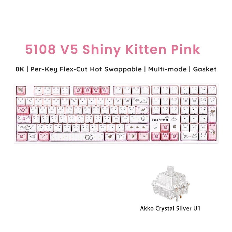 Akko 5108 V5 Shiny Kitten Mechanical Keyboard, MAO Profile, 108 Keys Full Size, Flex-Cut, Hot-Swap, 8K Rgb, Tri-Mode - Image 1