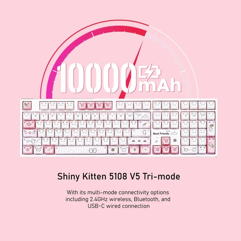 Akko 5108 V5 Shiny Kitten Mechanical Keyboard, MAO Profile, 108 Keys Full Size, Flex-Cut, Hot-Swap, 8K Rgb, Tri-Mode - Image 4