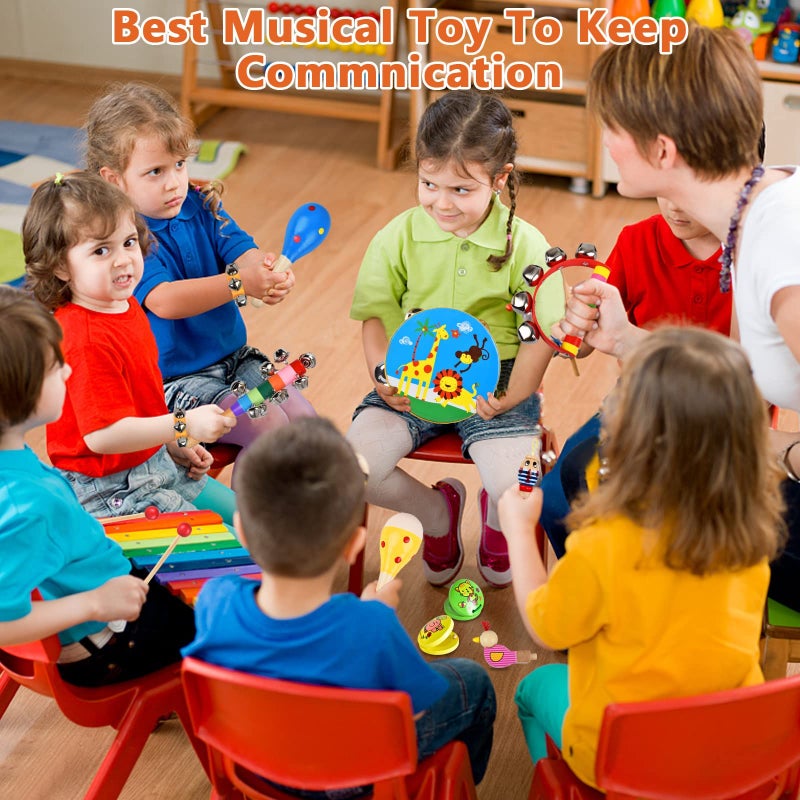 Inlaier Kids Musical Instruments Set  20 Pcs Wooden Shakers Percussion Instruments Tambourine Xylophone Toys  Child Early Learning Musical Toys For Boys And Girls Gifts Present With Carrying Bag - Image 5