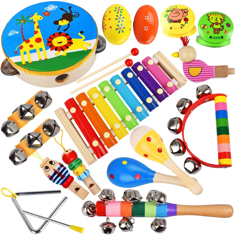 Inlaier Kids Musical Instruments Set  20 Pcs Wooden Shakers Percussion Instruments Tambourine Xylophone Toys  Child Early Learning Musical Toys For Boys And Girls Gifts Present With Carrying Bag - Image 2