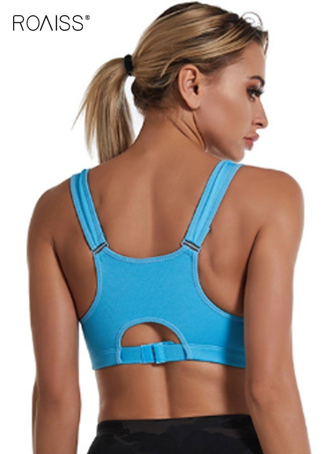 roaiss Women's Sports Lingerie, Double-Strap Wire-Free Padded Zipper Lingerie, Shock-Absorbing for Running, Yoga, and Fitness, Seamless Lingerie with Beautiful Back Design, Blue - Image 3