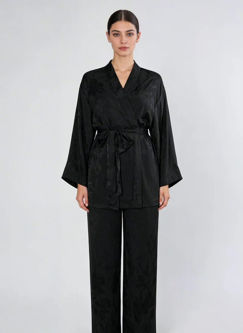 Black Jacquard Lucy Kimono Set