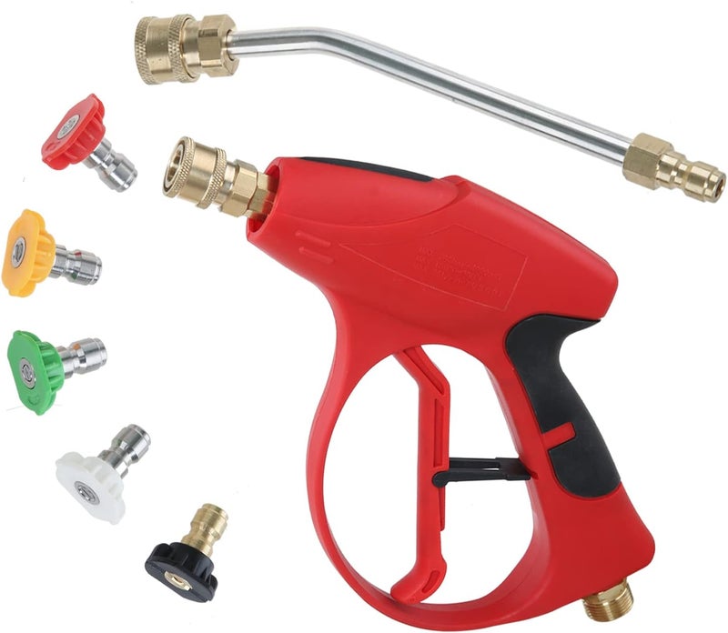 Sooprinse Short Pressure Washer Gun 3000 PSI, 7 Inch Replacement Extension Curved Wand, 5 Nozzle Tips, M22-14 Inlet - Image 1