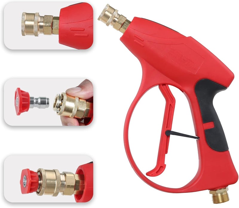 Sooprinse Short Pressure Washer Gun 3000 PSI, 7 Inch Replacement Extension Curved Wand, 5 Nozzle Tips, M22-14 Inlet - Image 5
