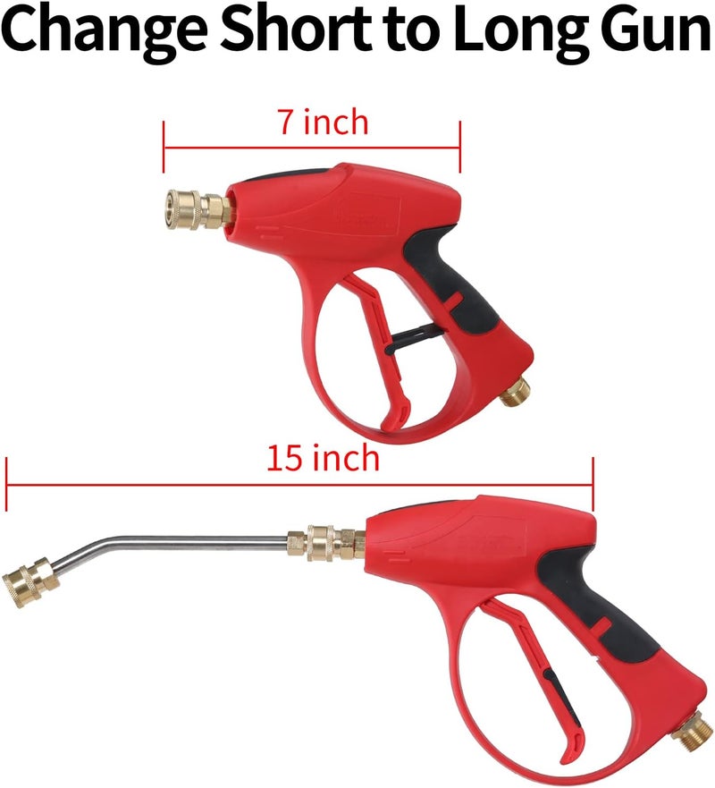 Sooprinse Short Pressure Washer Gun 3000 PSI, 7 Inch Replacement Extension Curved Wand, 5 Nozzle Tips, M22-14 Inlet - Image 4
