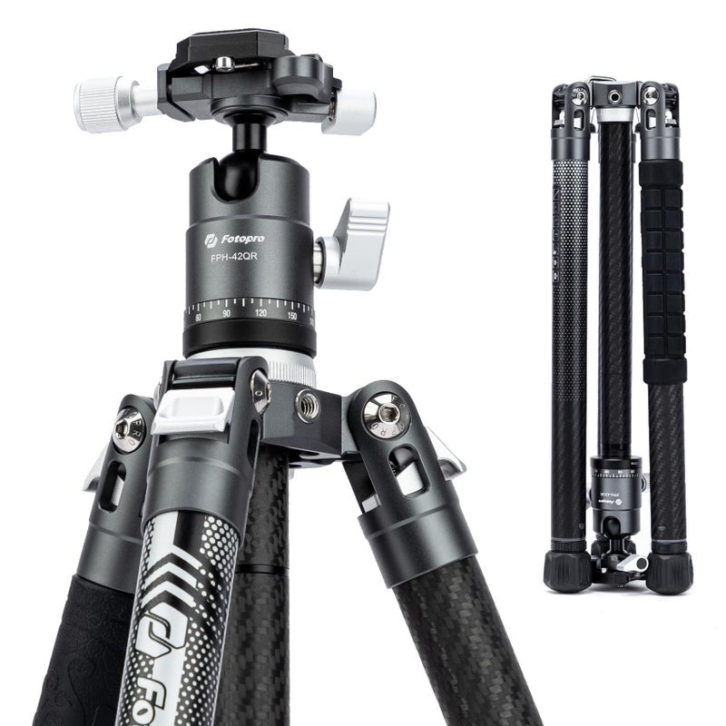 Fotopro Carbon Fiber Tripod for Camera 2lbs Ultralight 62 Inch Travel Camera Tripod Max Loads Up 22lbs X-Aircross 3 Grey - Image 1