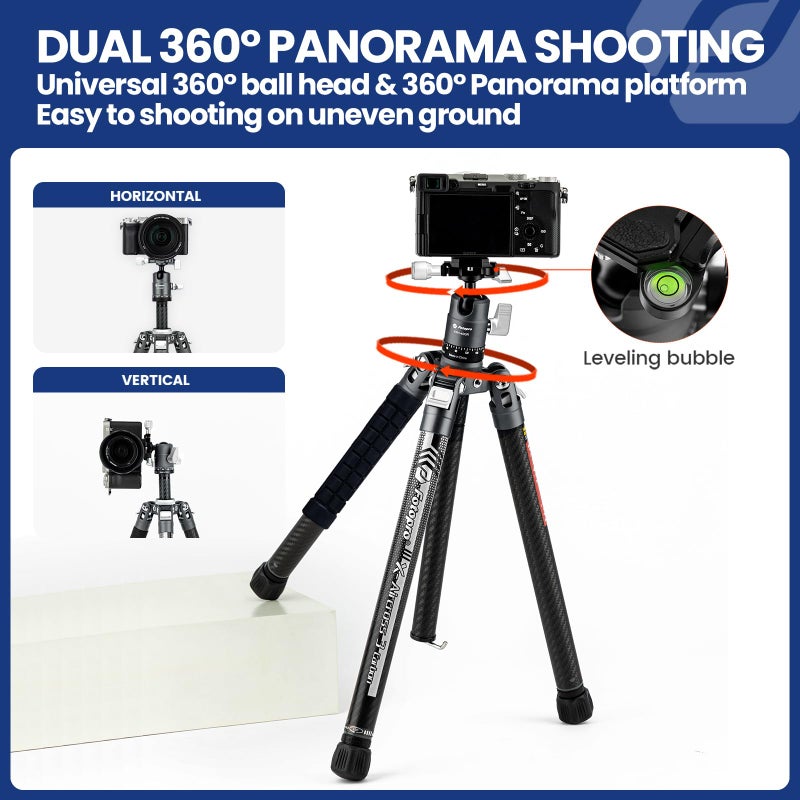 Fotopro Carbon Fiber Tripod for Camera 2lbs Ultralight 62 Inch Travel Camera Tripod Max Loads Up 22lbs X-Aircross 3 Grey - Image 4