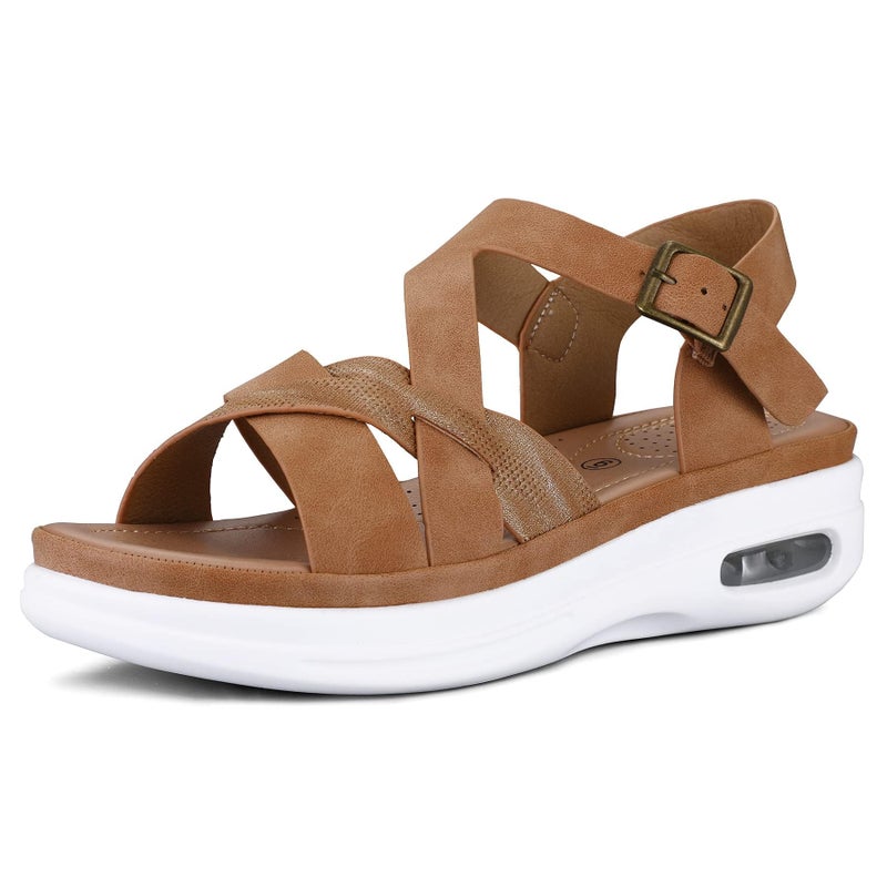 mysoft Women's Walking Sandals Comfortable Air Cushioned Support Ankle Strap Dress Sandals - Image 1