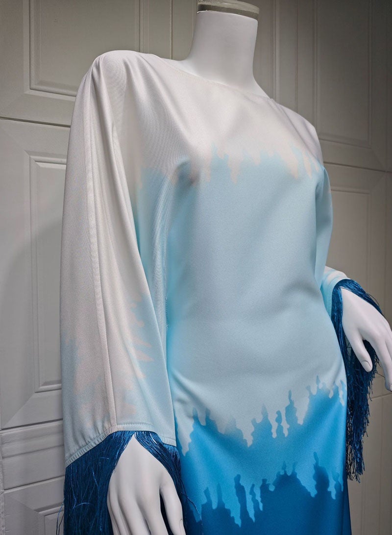 جيوان الملابسالساتان تدرج اللون الإسلامي المسلمالإناث Abaya فستان رمضان عيد الفطر الصيف الخفافيش الأكمام فستان طويل كفتان رداء رمضان - Image 5