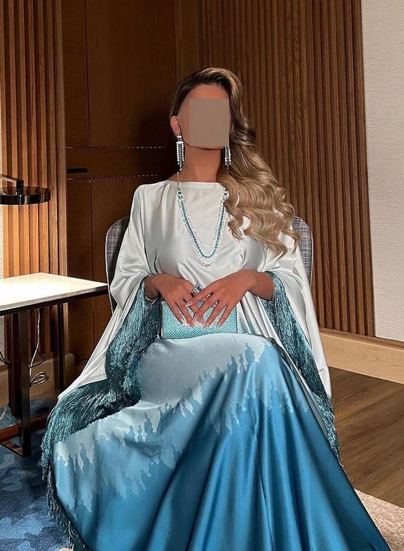 جيوان الملابسالساتان تدرج اللون الإسلامي المسلمالإناث Abaya فستان رمضان عيد الفطر الصيف الخفافيش الأكمام فستان طويل كفتان رداء رمضان - Image 3