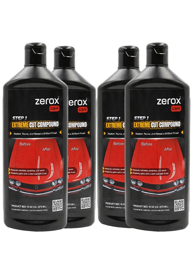 زيروكس 4 عبوات من Zerox Care Extreme Cut Compound سعة 473 مل – ملمع سيارات قوي الفعالية لإزالة الخدوش والدوامات والأكسدة، يمنح لمعاناً فائقاً ويُعدّل عيوب الطلاء بأمان دون الإضرار بالطبقة الشفافة. - Image 1