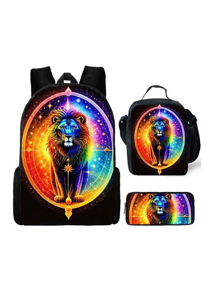 Student schoolbag tiger print backpack grade 1-6 children's bag male kindergarten female 6-12 years old,Tiger-22-17-inch + meal pen - Image 1