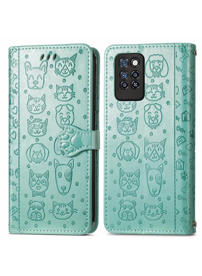 اس-توب جراب لهاتف Infinix Note 10 Pro، جراب جلدي أفقي قابل للطي بنقشة قطة وكلب جميلة، مع حامل وفتحات للبطاقات ومحفظة ومشبك كرتوني وحبل تثبيت - Image 2