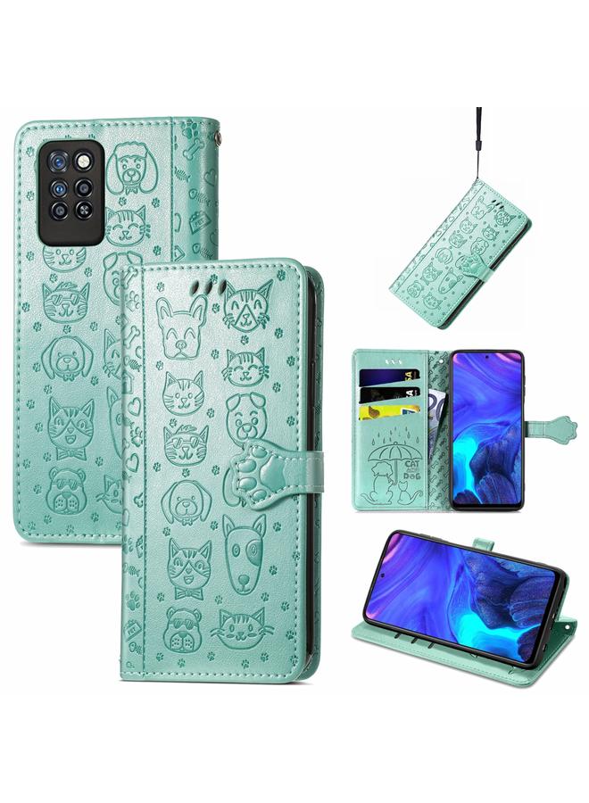 اس-توب جراب لهاتف Infinix Note 10 Pro، جراب جلدي أفقي قابل للطي بنقشة قطة وكلب جميلة، مع حامل وفتحات للبطاقات ومحفظة ومشبك كرتوني وحبل تثبيت - Image 1