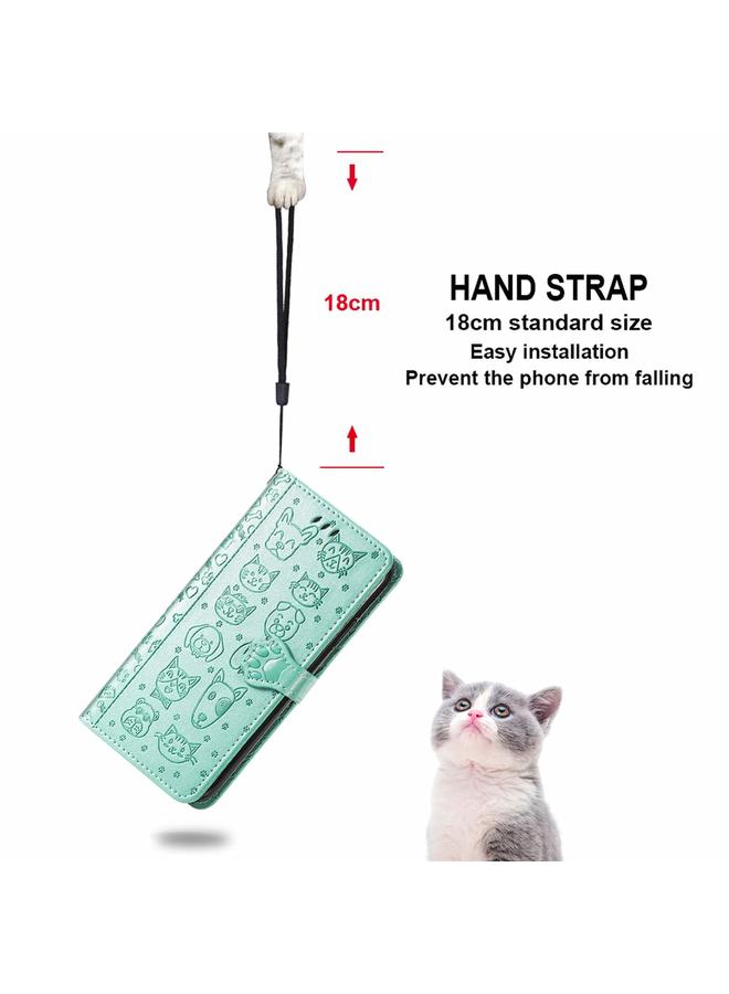 اس-توب جراب لهاتف Infinix Note 10 Pro، جراب جلدي أفقي قابل للطي بنقشة قطة وكلب جميلة، مع حامل وفتحات للبطاقات ومحفظة ومشبك كرتوني وحبل تثبيت - Image 5