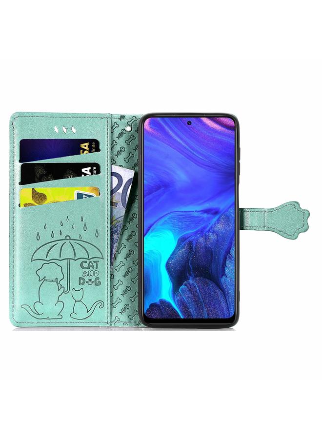 اس-توب جراب لهاتف Infinix Note 10 Pro، جراب جلدي أفقي قابل للطي بنقشة قطة وكلب جميلة، مع حامل وفتحات للبطاقات ومحفظة ومشبك كرتوني وحبل تثبيت - Image 3