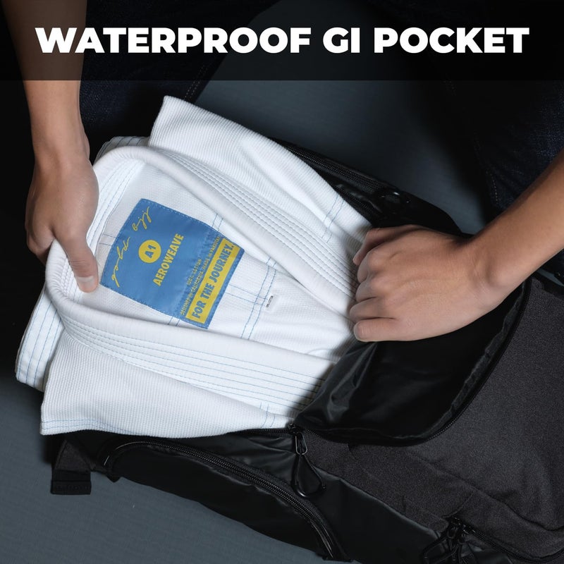 Gold BJJ حقيبة ظهر جيو جيتسو ذهبية - حقيبة جيم قوية مع جيب مقاوم للماء (أسود) - Image 5