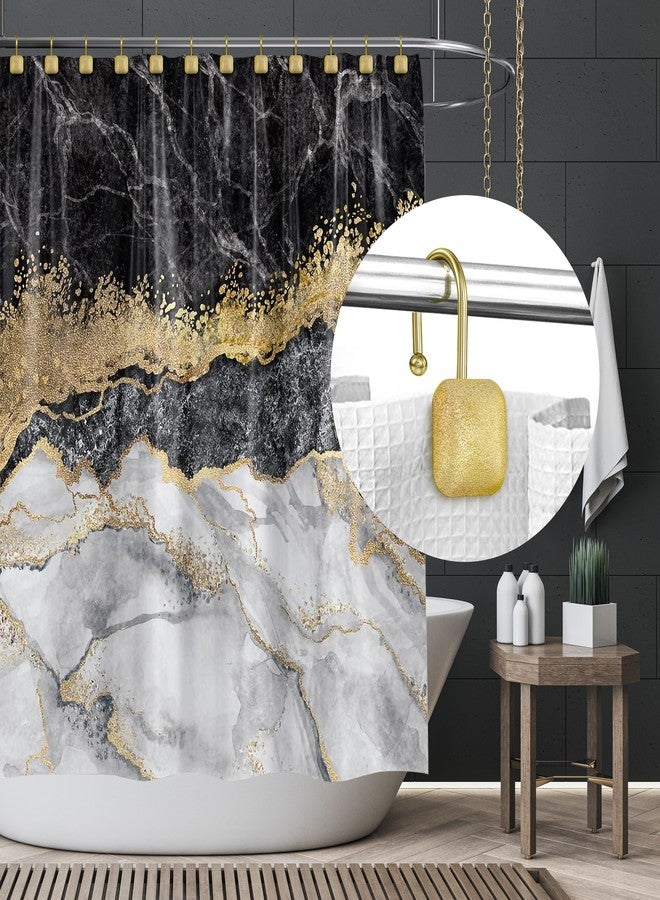 Sunlit Gold Shower Curtain Hooks, Square Metal Home Decorative Shower Curtain Rings for Bathroom, Modern Shower Curtain Hangers Bathroom Accessories, Set of 12 - Image 5