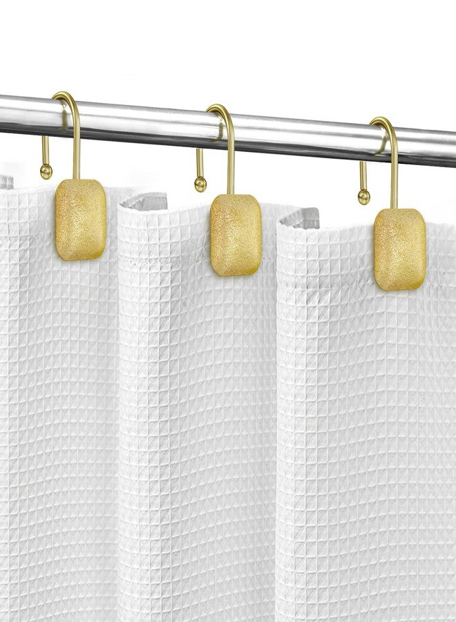 Sunlit Gold Shower Curtain Hooks, Square Metal Home Decorative Shower Curtain Rings for Bathroom, Modern Shower Curtain Hangers Bathroom Accessories, Set of 12 - Image 4