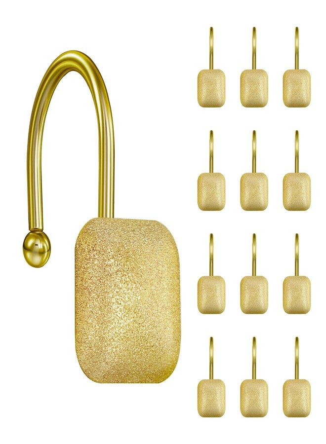 Sunlit Gold Shower Curtain Hooks, Square Metal Home Decorative Shower Curtain Rings for Bathroom, Modern Shower Curtain Hangers Bathroom Accessories, Set of 12 - Image 1