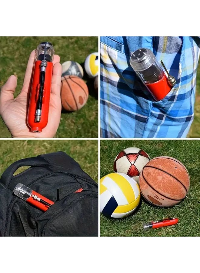 4Pcs Multifunctional Portable Handheld Air Pump Red For Bikes Basketball Soccer Manual Inflation Device With Hose Ergonomic Handle Outdoor Sports Equipment - Image 3
