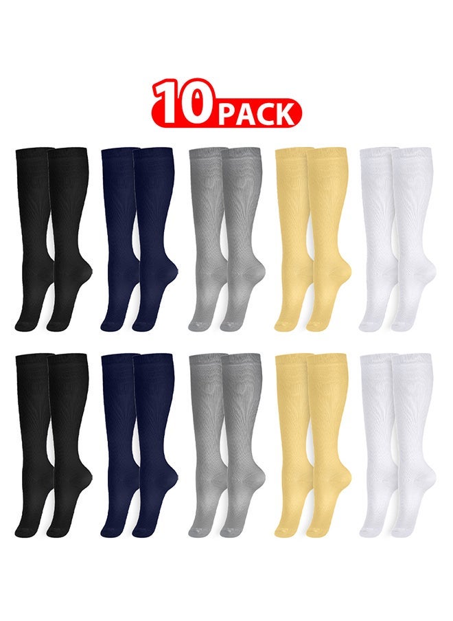 VITION 10 Packs Men and Women's Compression Socks 15-20 mmHg Moderate Pressure Medical Quality Support Best Comfort Fit Moisture Wicking Circulation Travel Black/Blue/Grey/Skin/White L/XL - Image 1