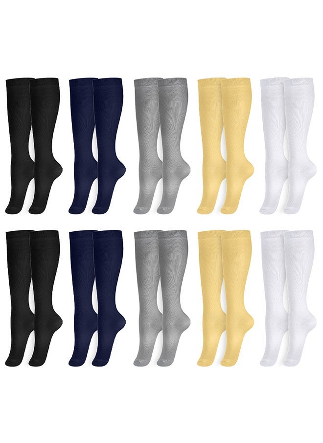 VITION 10 Packs Men and Women's Compression Socks 15-20 mmHg Moderate Pressure Medical Quality Support Best Comfort Fit Moisture Wicking Circulation Travel Black/Blue/Grey/Skin/White L/XL - Image 2
