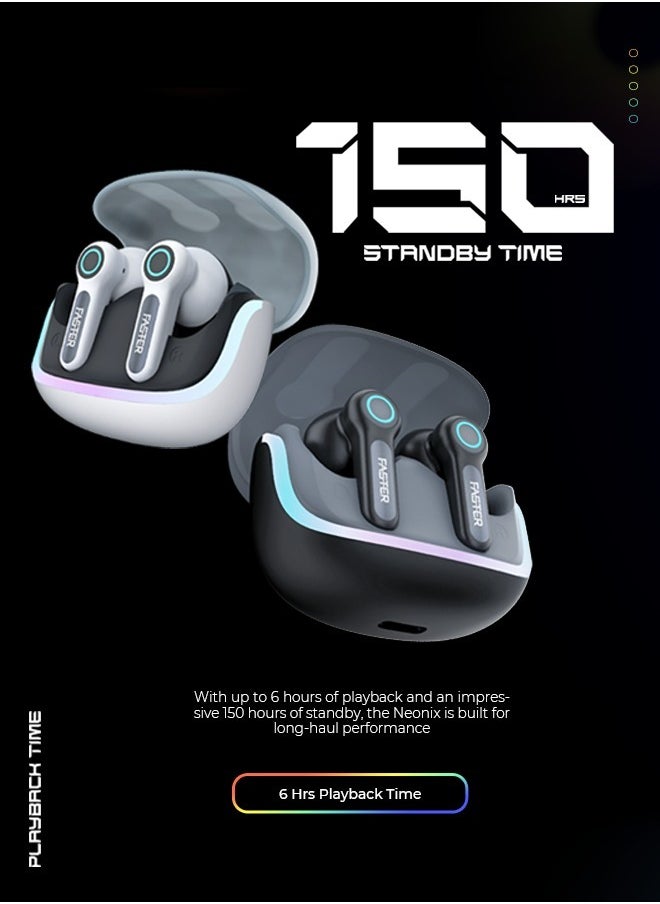 Faster NEONIX FBT 460 Wireless Earbuds, Bluetooth 5.3, ENC/ANC Noise Canceling, Dual Mic, 13mm Bass Driver, 6H Playback, Game Mode, IPX4, Type-C Fast Charging, Auto Pair, Android/iOS, 500mAh Case (Drift White)  - Image 5