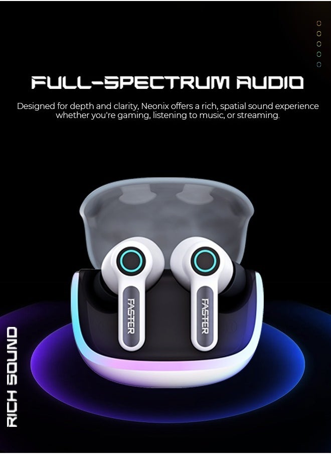 Faster NEONIX FBT 460 Wireless Earbuds, Bluetooth 5.3, ENC/ANC Noise Canceling, Dual Mic, 13mm Bass Driver, 6H Playback, Game Mode, IPX4, Type-C Fast Charging, Auto Pair, Android/iOS, 500mAh Case (Drift White)  - Image 3
