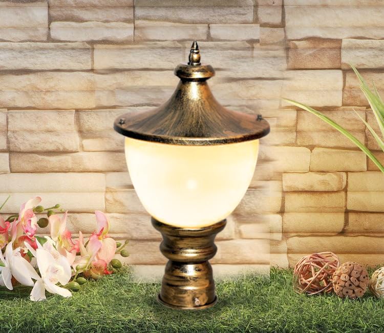kinis Golden Antique and Milky Round Classic Lamp/Gate Light/Outdoor Lamp/Outdoor Light/Pillar Light at Entrance Outdoor Home, Restaurant, Office, etc. (Pack of 2, Without Bulb) - Image 4