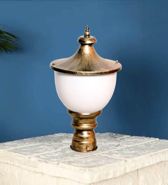 kinis Golden Antique and Milky Round Classic Lamp/Gate Light/Outdoor Lamp/Outdoor Light/Pillar Light at Entrance Outdoor Home, Restaurant, Office, etc. (Pack of 2, Without Bulb) - Image 5