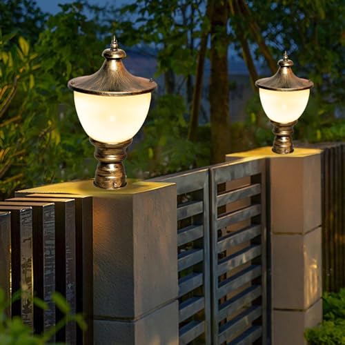 kinis Golden Antique and Milky Round Classic Lamp/Gate Light/Outdoor Lamp/Outdoor Light/Pillar Light at Entrance Outdoor Home, Restaurant, Office, etc. (Pack of 2, Without Bulb) - Image 1
