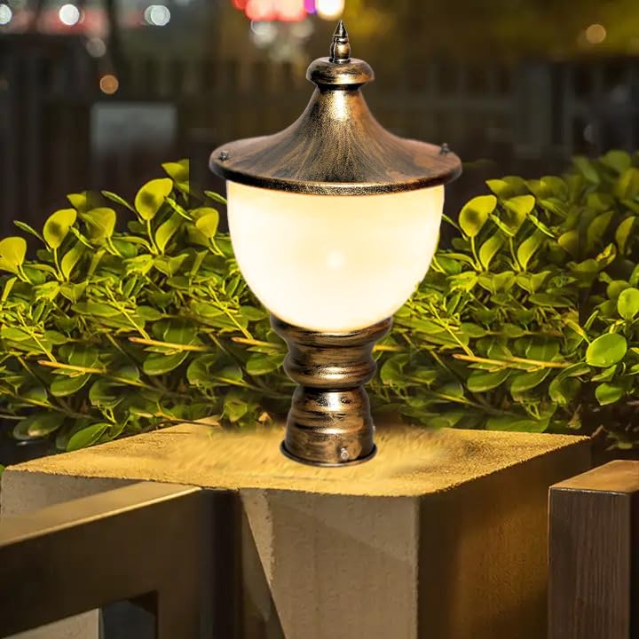 kinis Golden Antique and Milky Round Classic Lamp/Gate Light/Outdoor Lamp/Outdoor Light/Pillar Light at Entrance Outdoor Home, Restaurant, Office, etc. (Pack of 2, Without Bulb) - Image 3
