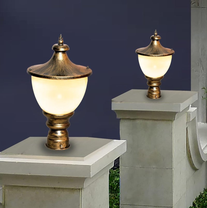 kinis Golden Antique and Milky Round Classic Lamp/Gate Light/Outdoor Lamp/Outdoor Light/Pillar Light at Entrance Outdoor Home, Restaurant, Office, etc. (Pack of 2, Without Bulb) - Image 2