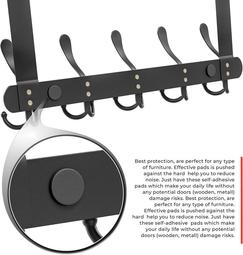 Excefore Door Hooks, Over Door Hanger with 5 Triple Hooks, 40CM Stainless Steel Coat Hanger for Bathroom, Bedroom, Closet, Bags, Keys, Black - Image 3