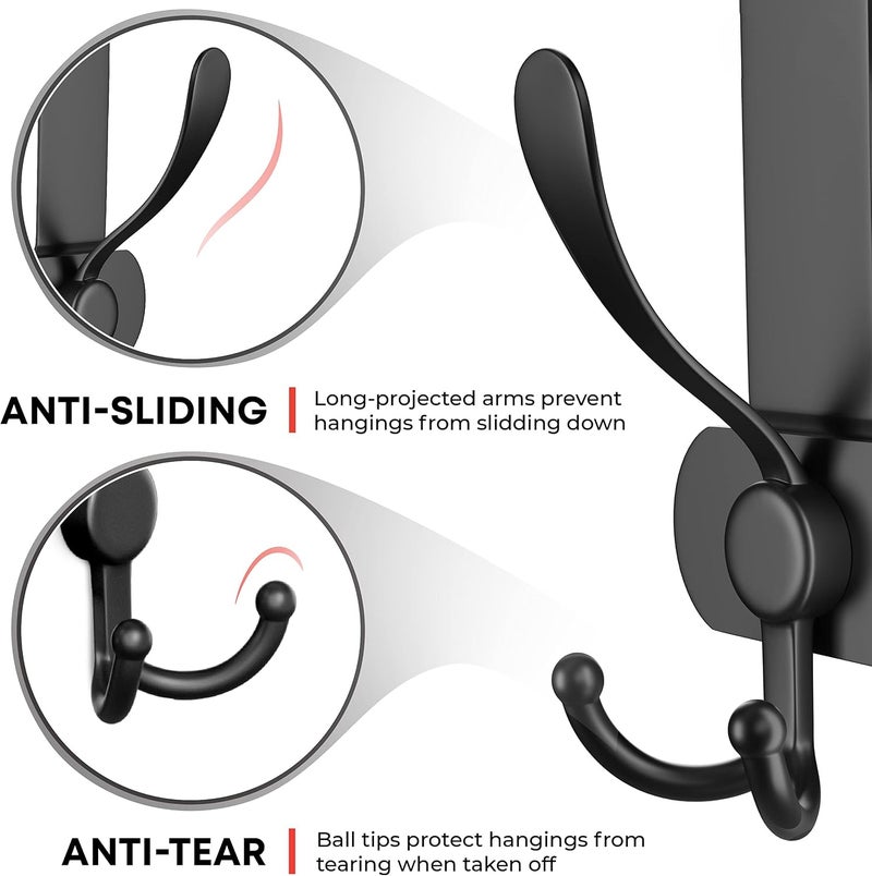 Excefore Door Hooks, Over Door Hanger with 5 Triple Hooks, 40CM Stainless Steel Coat Hanger for Bathroom, Bedroom, Closet, Bags, Keys, Black - Image 2