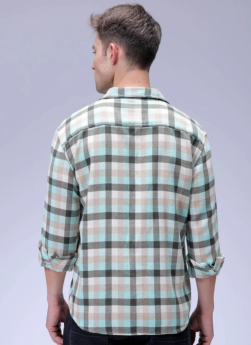 ذا انديان كراج كو Men Relaxed Fit Checkered Full Sleeves Cutaway Collar Resort Wear Shirt