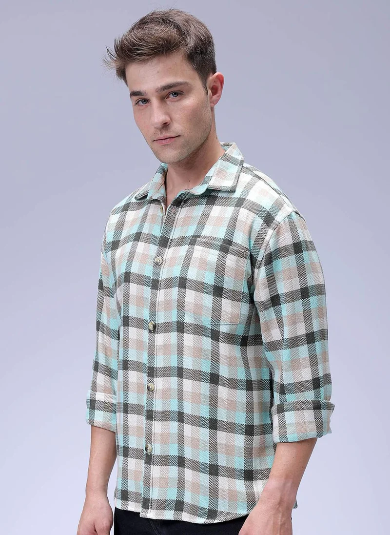 ذا انديان كراج كو Men Relaxed Fit Checkered Full Sleeves Cutaway Collar Resort Wear Shirt