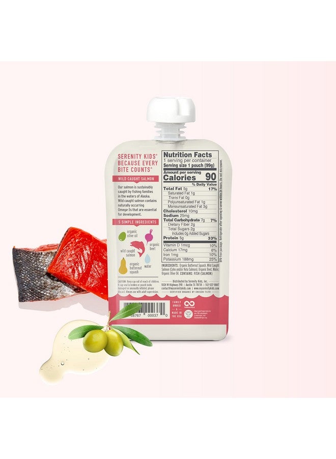 Serenity Kids 6+ Month Baby Food Puree Pouches with Wild Caught Salmon, Butternut Squash & Beet - Ethically Sourced Meat & Organic Veggies - 3.5 Oz BPA-Free - 12 Count - Image 3