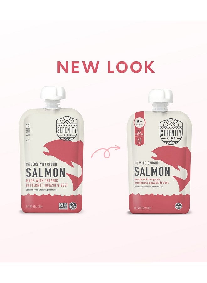 Serenity Kids 6+ Month Baby Food Puree Pouches with Wild Caught Salmon, Butternut Squash & Beet - Ethically Sourced Meat & Organic Veggies - 3.5 Oz BPA-Free - 12 Count - Image 1