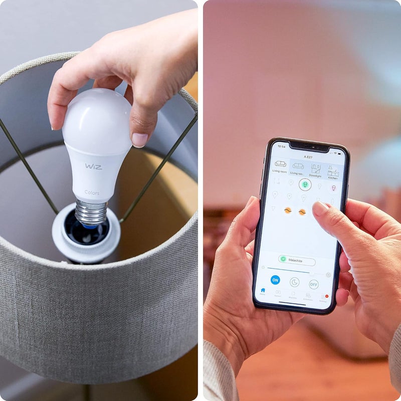 ويز WiZ Colour [قاعدة إديسون E27] لمبة ذكية متصلة بالواي فاي عبوة من 2. 60W ضوء ملون وأبيض، تحكم بالتطبيق للإضاءة الداخلية المنزلية، غرفة المعيشة، غرفة النوم. - Image 2