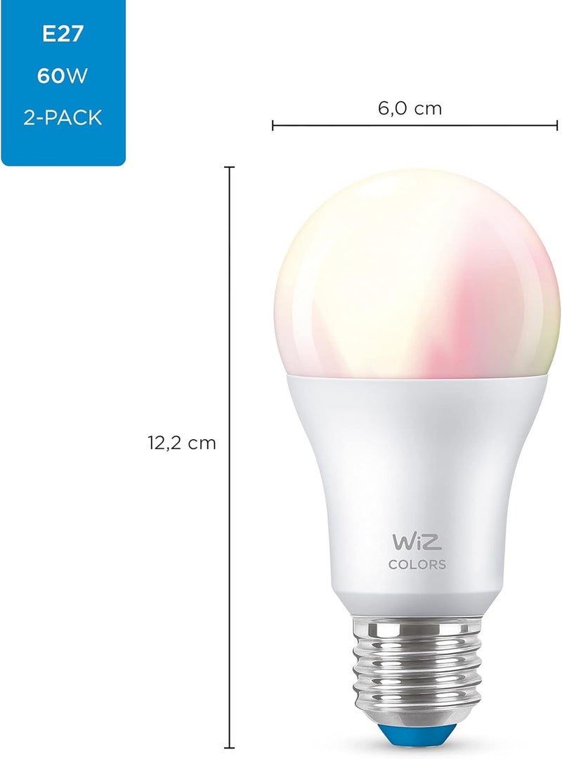 ويز WiZ Colour [قاعدة إديسون E27] لمبة ذكية متصلة بالواي فاي عبوة من 2. 60W ضوء ملون وأبيض، تحكم بالتطبيق للإضاءة الداخلية المنزلية، غرفة المعيشة، غرفة النوم. - Image 3