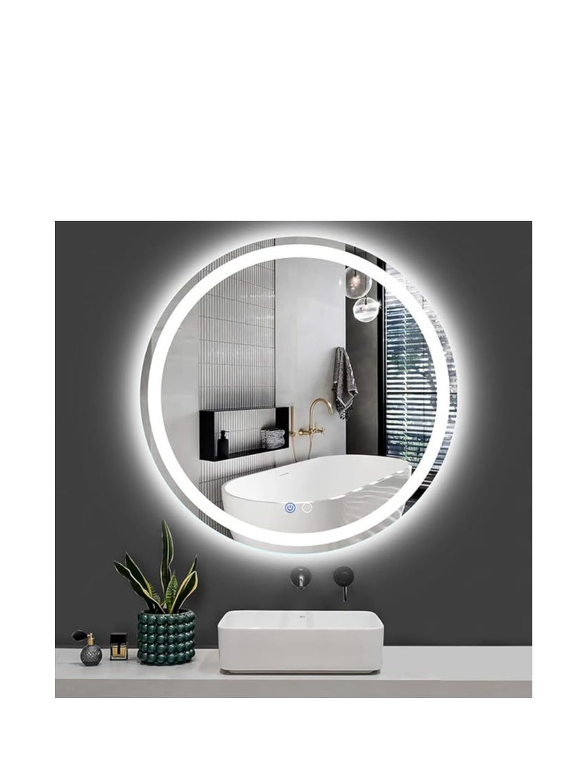 Vparty Vparty Round Frameless Bathroom Mirror 70x70cm, Wall-Mounted Vanity Mirror, Dimmable, Anti-Fog, Touch Sensor Switch, Illuminated LED Lighted Makeup and Shaving Mirror, 3-Color Lighting Options, Adjustable Brightness, Energy-Efficient LED Backlit Mirror, Stylish and Functional Home Decor, Elegant Frameless Design for Bedroom, Dressing Room, and Powder Room  - Image 1